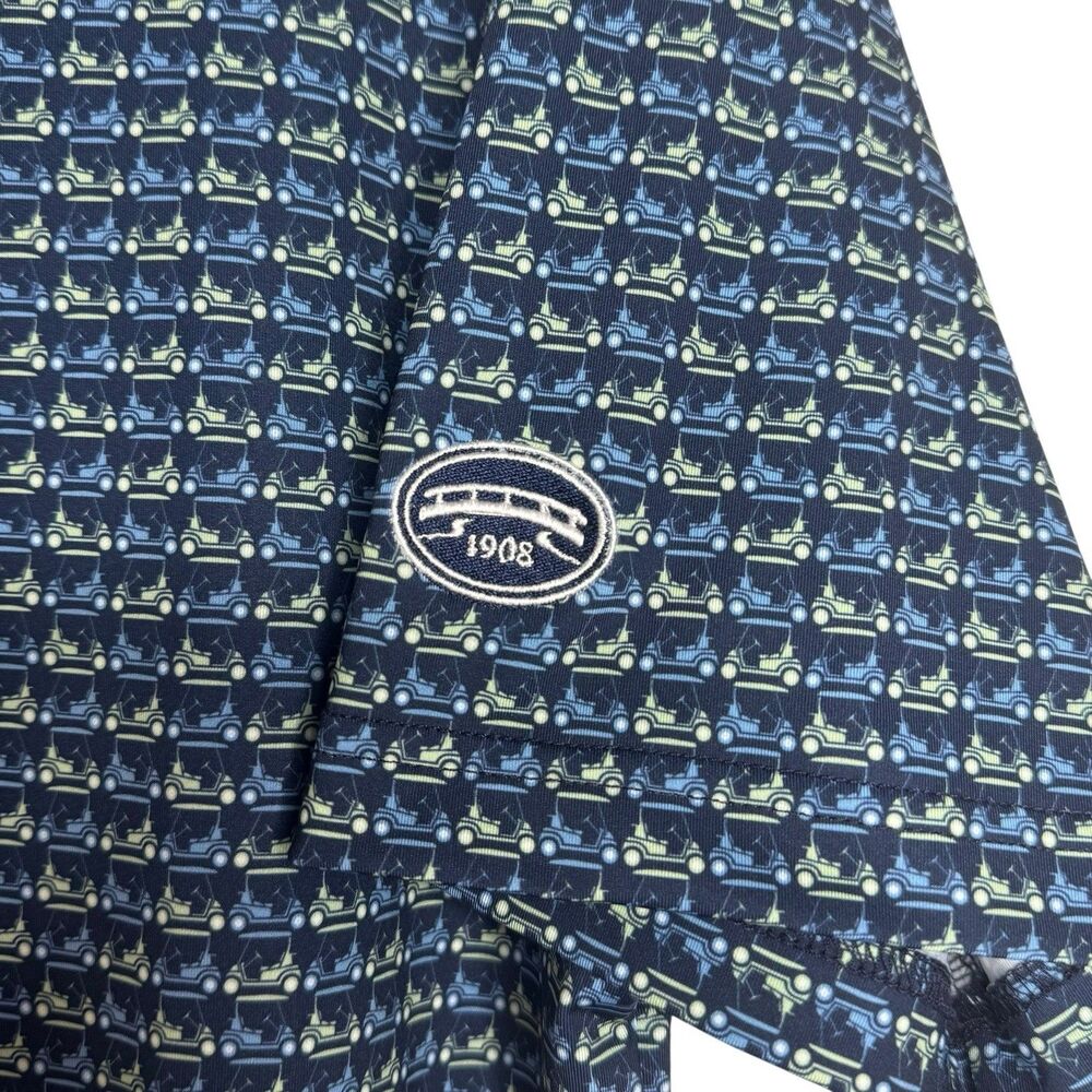 Straight Down Golf‎ Polo Shirt Mens M Blue Golf Cart All Over Print Performance - Picture 4 of 9